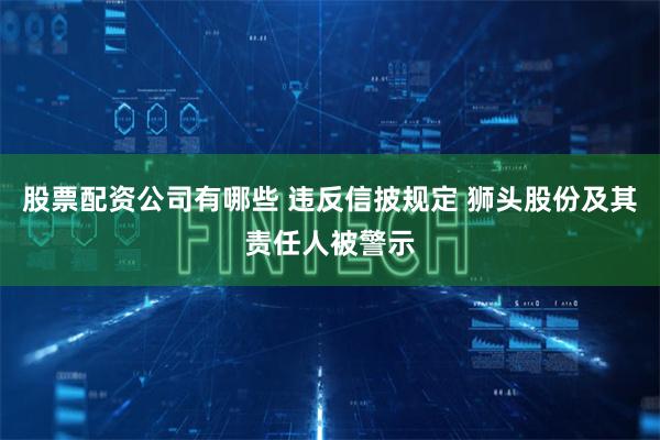 股票配资公司有哪些 违反信披规定 狮头股份及其责任人被警示