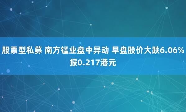 股票型私募 南方锰业盘中异动 早盘股价大跌6.06%报0.217港元